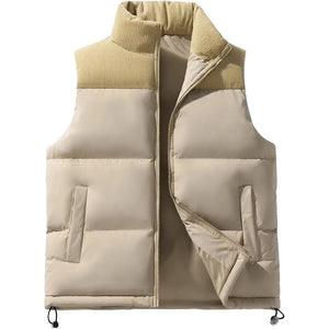 Doudoune sans manche beige homme, beige sable, empiecement velours cotele