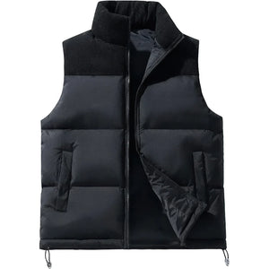 Doudoune sans manche beige homme, noir, empiecement velours cotele