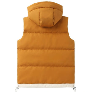 Doudoune sans Manche Bicolore Homme, coloris caramel et blanc, vue de dos avec capuche
