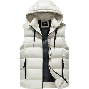 Doudoune sans manche blanche homme, capuche amovible en place, vue de face