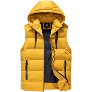 Doudoune sans manche blanche homme coloris jaune, capuche en place, vue de face