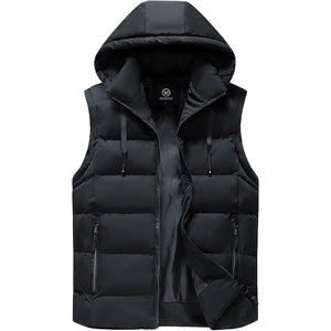 Doudoune sans manche blanche homme coloris noir, capuche en place, vue de face