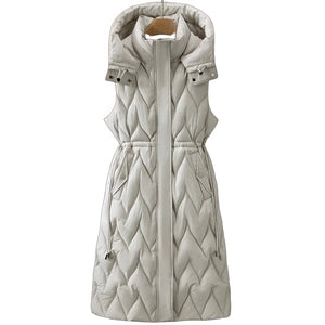 Doudoune sans Manche Capuche, coloris blanc gris