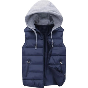 Doudoune sans manche capuche amovible homme coloris bleu marine, capuche en place, vue de face