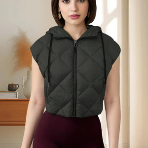 Doudoune sans Manche Capuche Femme, coloris vert olive