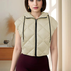Doudoune sans Manche Capuche Femme, coloris abricot