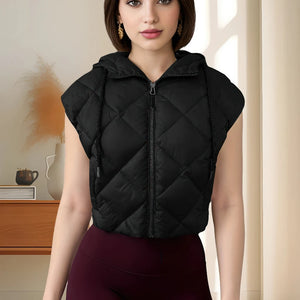 Doudoune sans Manche Capuche Femme, coloris noir