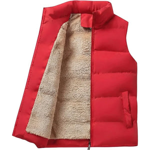 Doudoune sans Manche Fourrure Homme, coloris rouge, vue de face sur fond blanc
