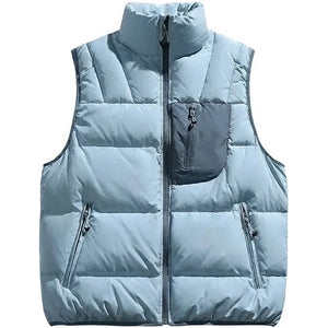 Doudoune sans manche homme avec poches, bleu, poche de poitrine contrastee