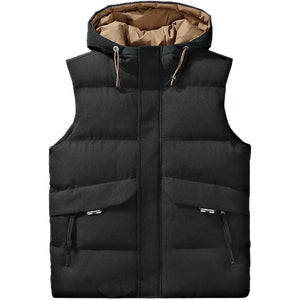 Doudoune sans manche homme camel coloris noir, capuche en place, vue de face