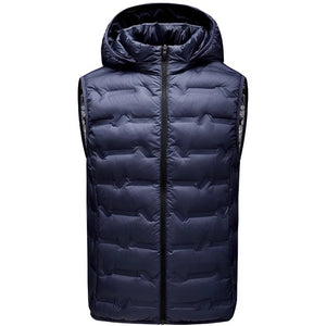Doudoune sans Manche Homme Haut de Gamme, coloris bleu marine, vue de face avec capuche sur fond blanc