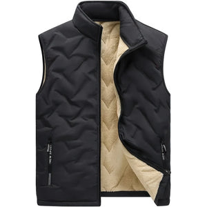 Doudoune sans manche mouton homme coloris noir, doublure fausse fourrure, vue de face