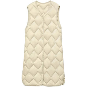 Doudoune sans manche plume beige, vue de face