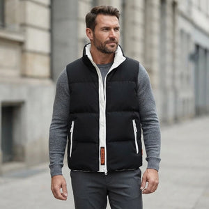 Doudoune sans manche randonnee homme portee, noir, sur maille grise