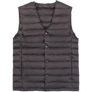 Doudoune sans manche sans col homme, gris, encolure en V a pressions