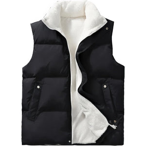 Doudoune sans manche sherpa homme coloris noir, doublure sherpa visible, vue de face