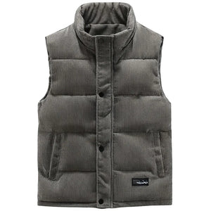 Doudoune sans Manche Velours Homme, coloris gris, vue de face sur fond blanc