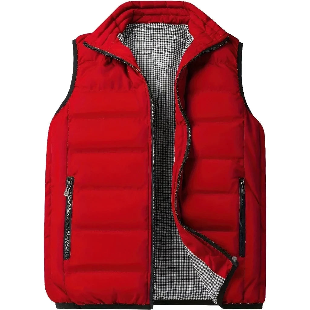 Doudoune de travail sans manche homme, rouge, doublure pied de poule