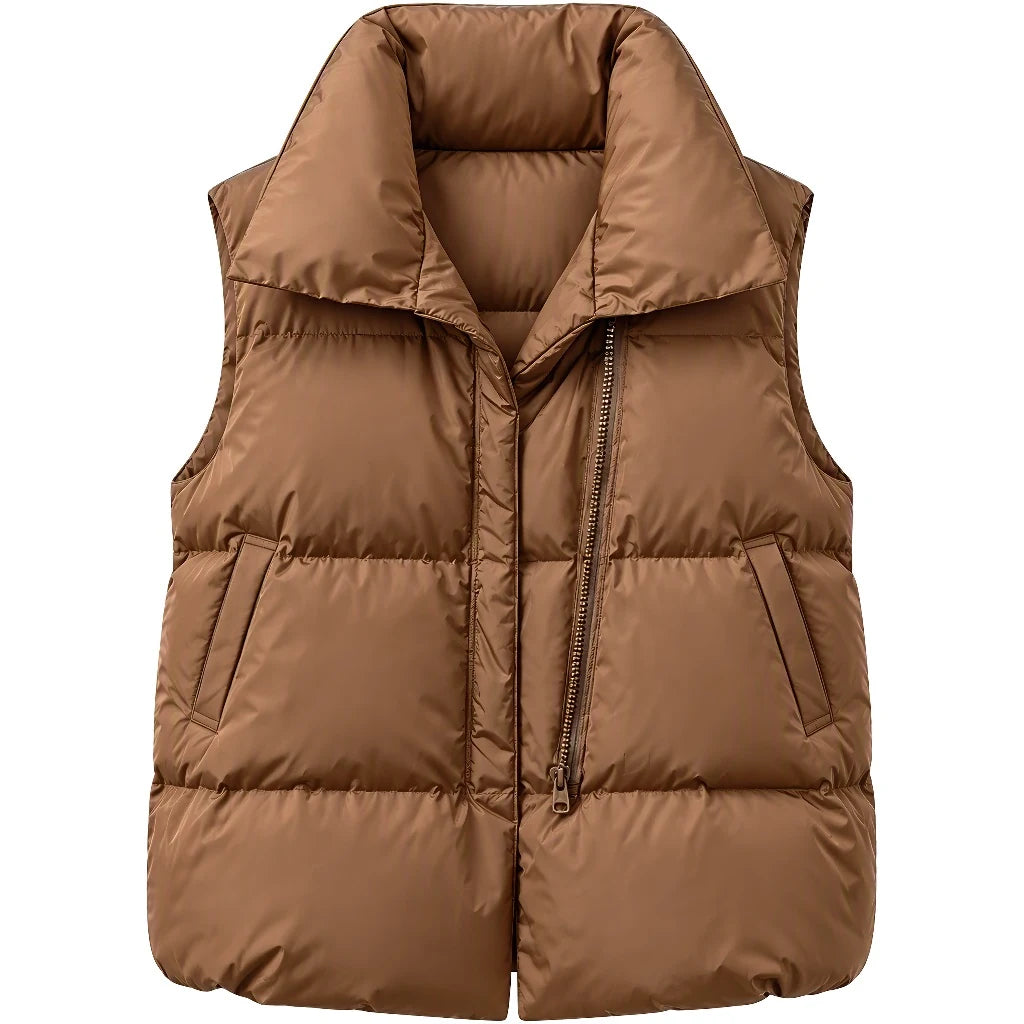 Doudoune ete sans manche femme camel, vue de face