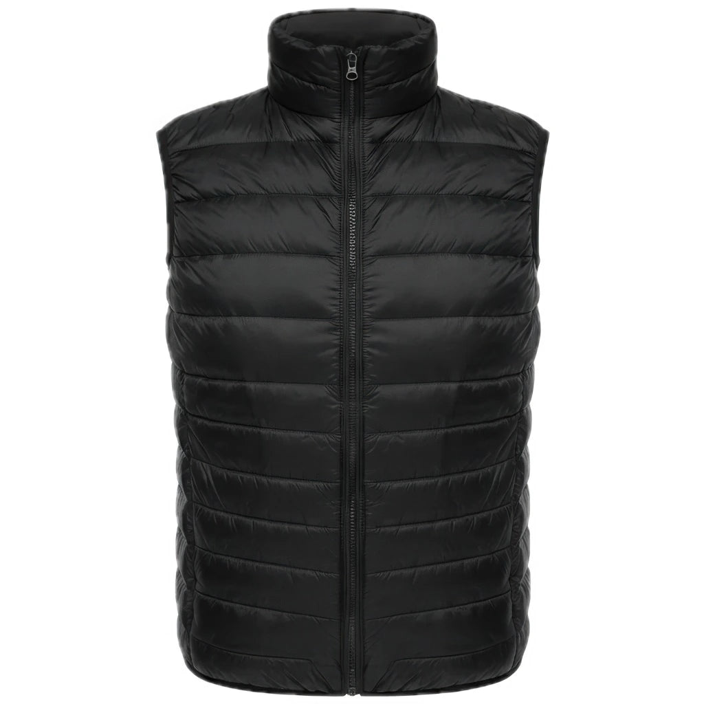Doudoune Fine sans Manche Homme, coloris noir, vue de face sur fond blanc
