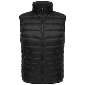 Doudoune Fine sans Manche Homme, coloris noir, vue de face sur fond blanc