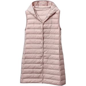 Doudoune longue sans manche femme rose, vue de face