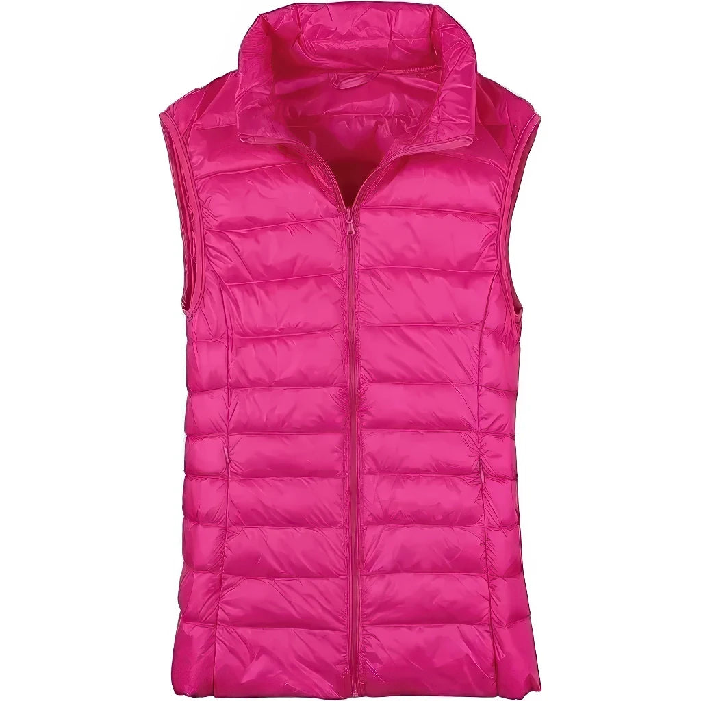 Doudoune plume sans manche femme rose fuchsia, coupe droite et fermeture zippée