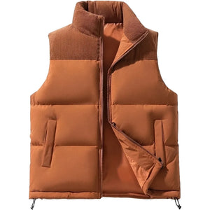 Doudoune sans manche beige homme, brique, empiecement velours cotele