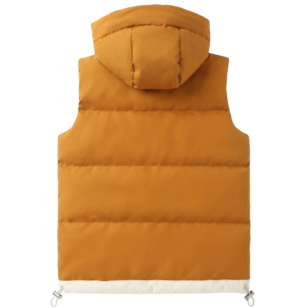 Doudoune sans Manche Bicolore Homme, coloris caramel et blanc, vue de dos avec capuche