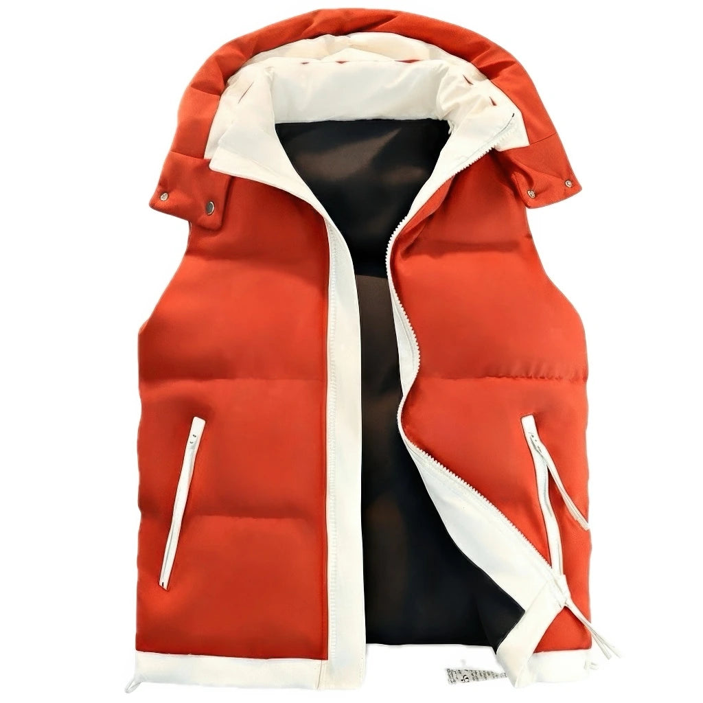 Doudoune sans Manche Bicolore Homme, coloris rouge et blanc, vue ouverte sur fond blanc