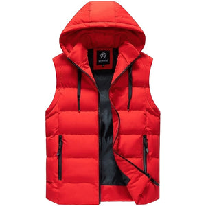 Doudoune sans manche blanche homme coloris rouge, capuche en place, vue de face