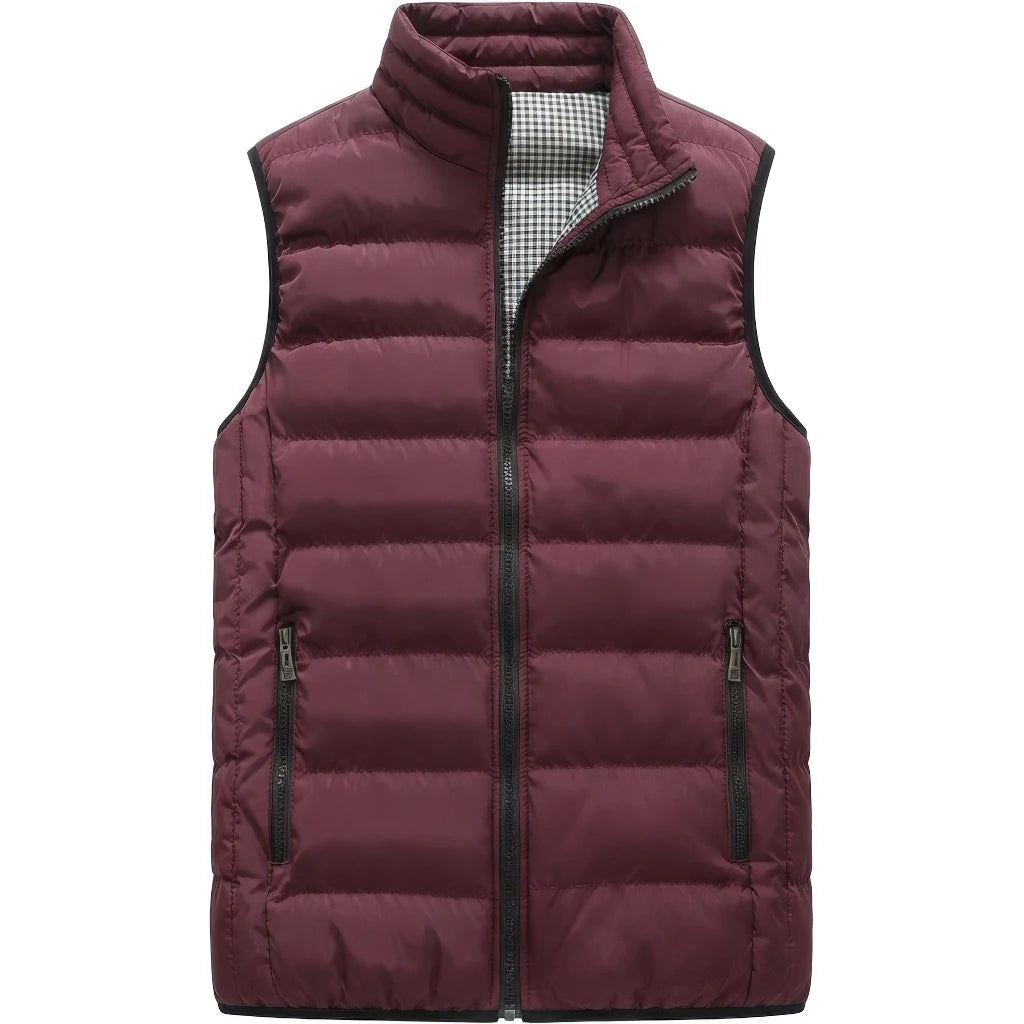 Doudoune sans manche bordeaux homme, bordeaux, doublure a damier