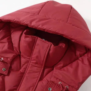 Doudoune sans Manche Capuche, capuche relevée, rouge