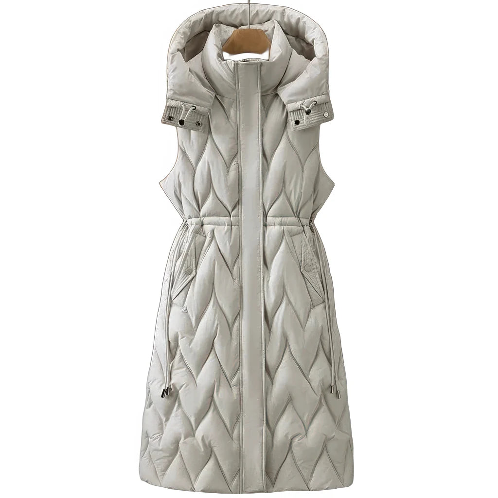 Doudoune sans Manche Capuche, coloris blanc gris