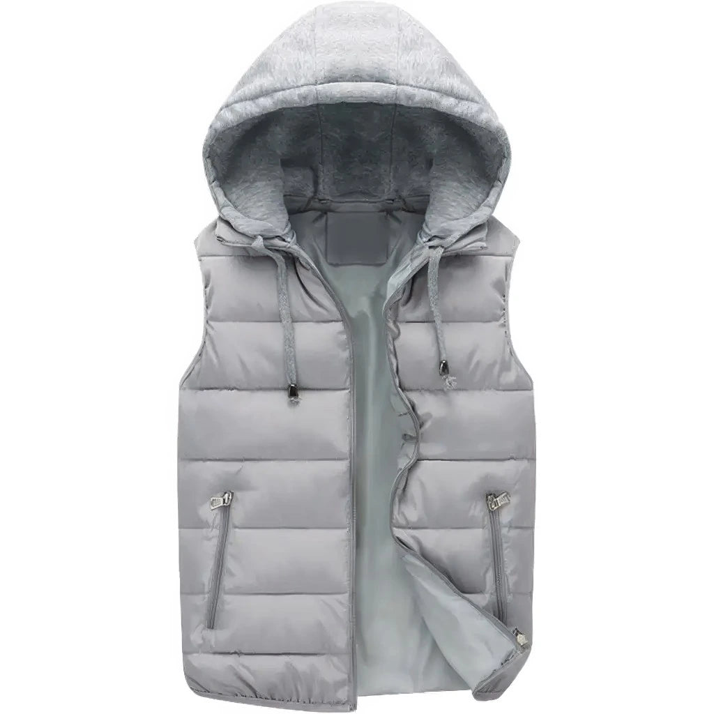 Doudoune sans manche capuche amovible homme coloris gris, capuche en place, vue de face