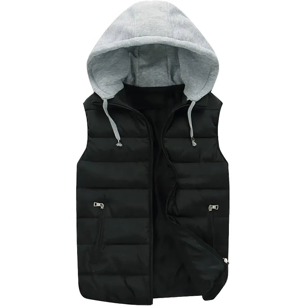 Doudoune sans manche capuche amovible homme coloris noir, capuche en place, vue de face