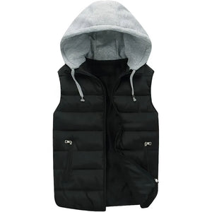 Doudoune sans manche capuche amovible homme coloris noir, capuche en place, vue de face