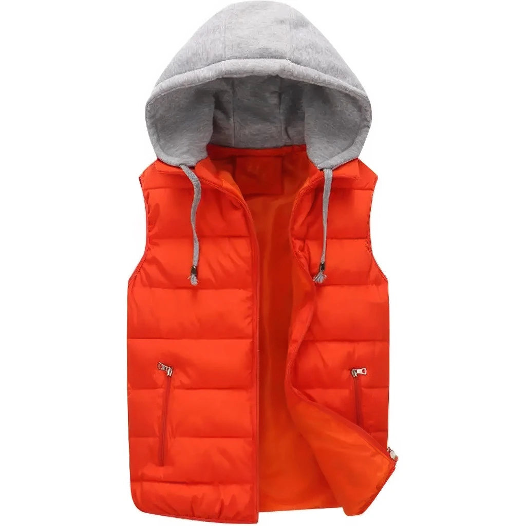 Doudoune sans manche capuche amovible homme coloris orange, capuche en place, vue de face