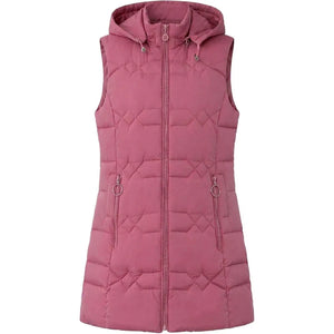 Doudoune sans manche capuche amovible rose, zip central et deux poches zippées, vue de face