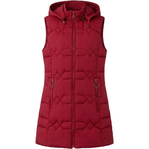 Doudoune sans manche capuche amovible rouge, zip central et deux poches zippées, vue de face