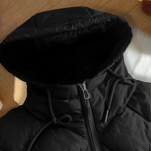 Doudoune sans Manche Capuche Femme, capuche bordée de fausse fourrure, noire