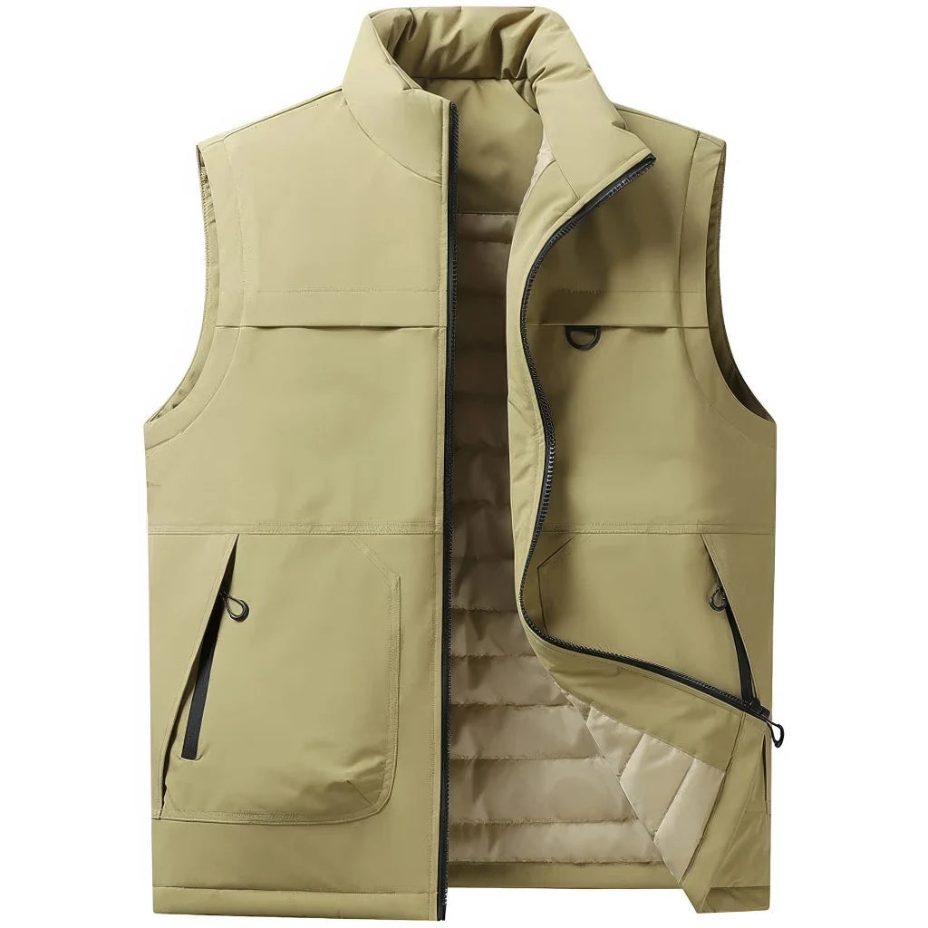 Doudoune sans manche chasse homme beige, vue de face