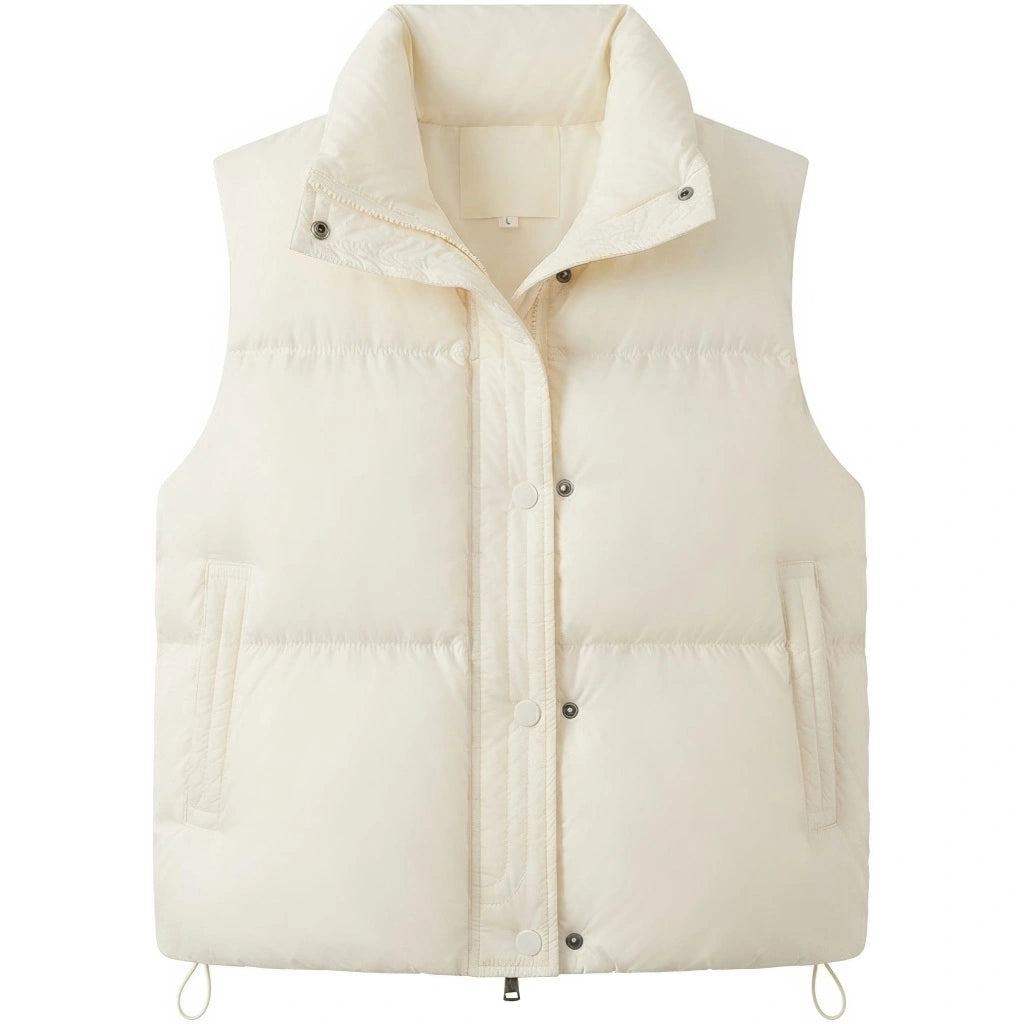 Doudoune sans manche chic blanc creme, vue de face