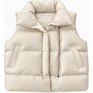 Doudoune sans manche col montant creme, vue de face