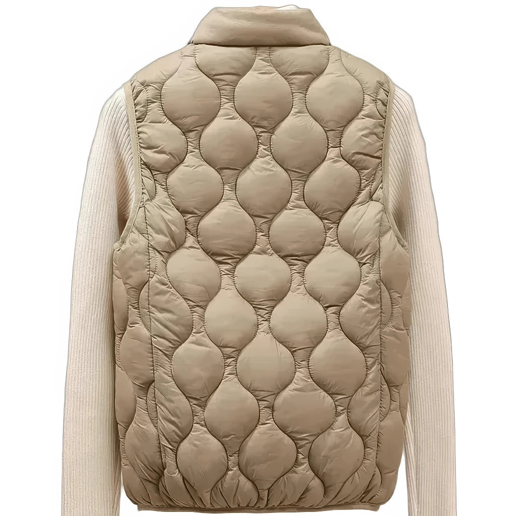Doudoune sans Manche Courte Femme, vue de dos, coloris beige