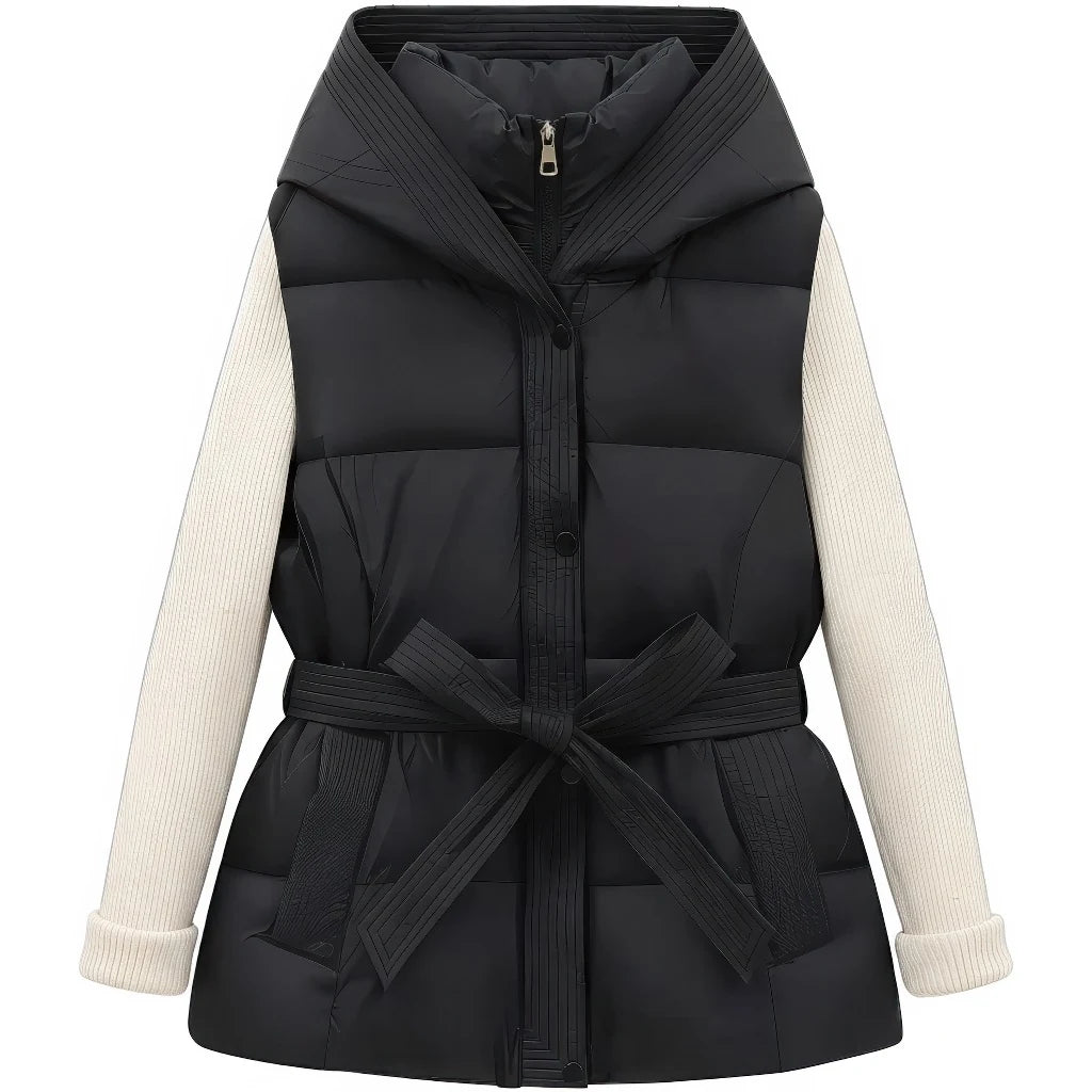 Doudoune sans manche creme femme noire, vue de face
