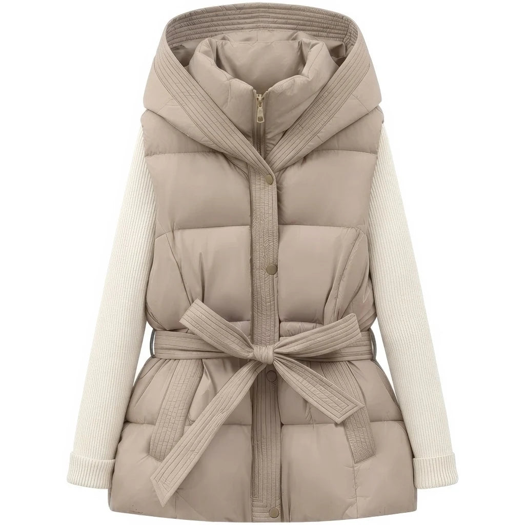 Doudoune sans manche creme femme taupe, vue de face