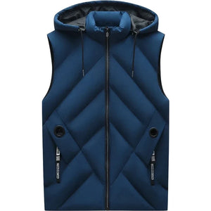 Doudoune sans Manche Crème Homme, coloris bleu roi, vue de face avec capuche sur fond blanc