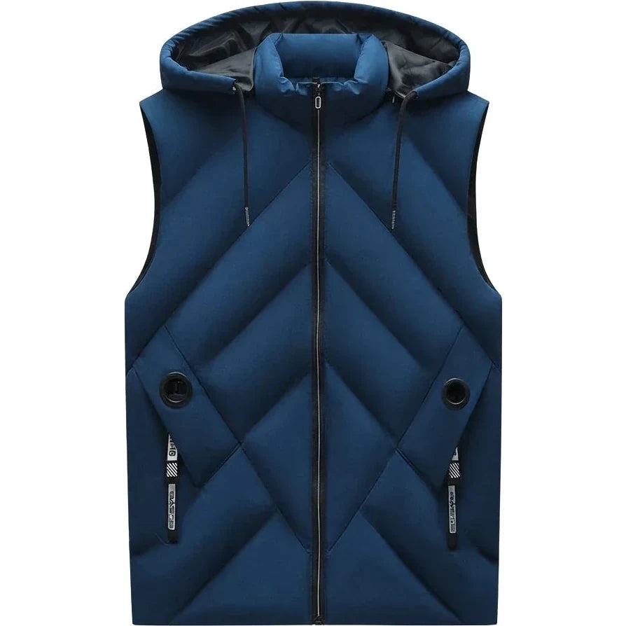 Doudoune sans Manche Crème Homme, coloris bleu roi, vue de face avec capuche sur fond blanc