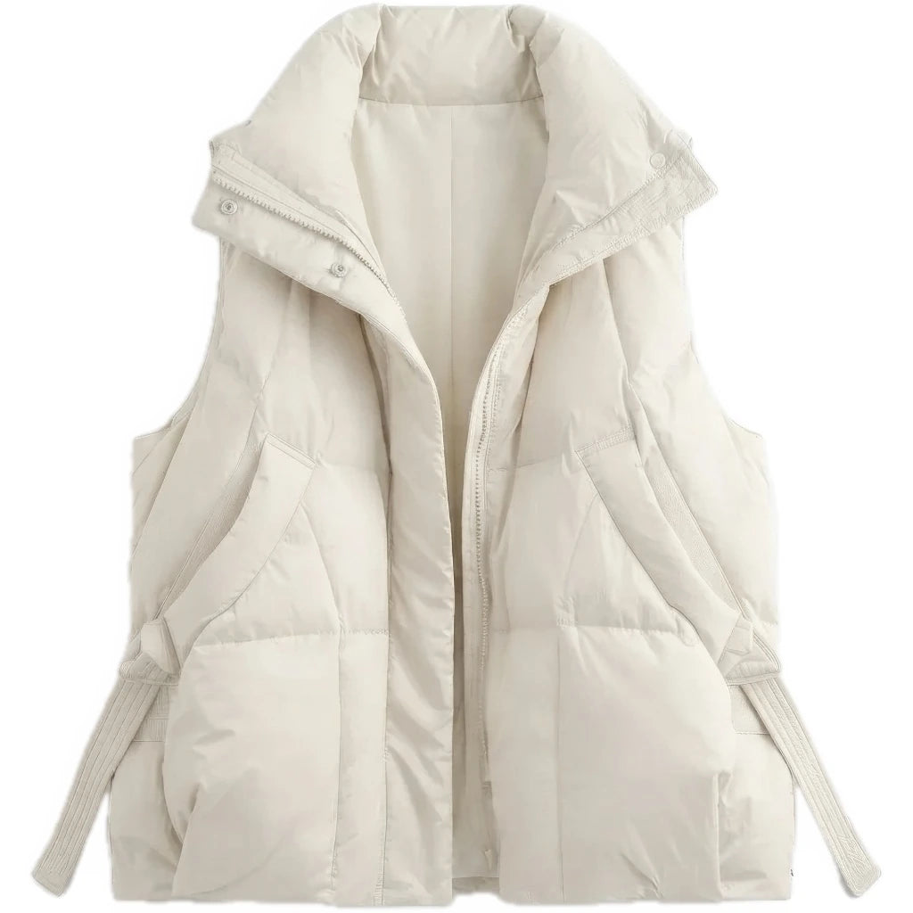 Doudoune sans manche droite beige, vue de face